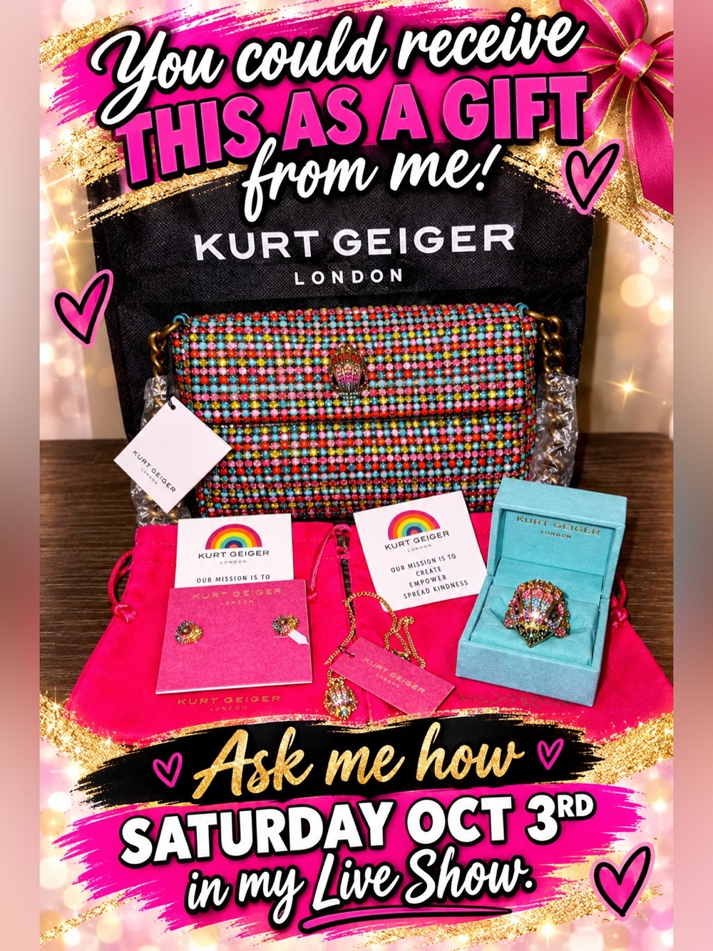 Kurt Geiger Multicolor Crystal-Embellished Bundle all item NWT Gift